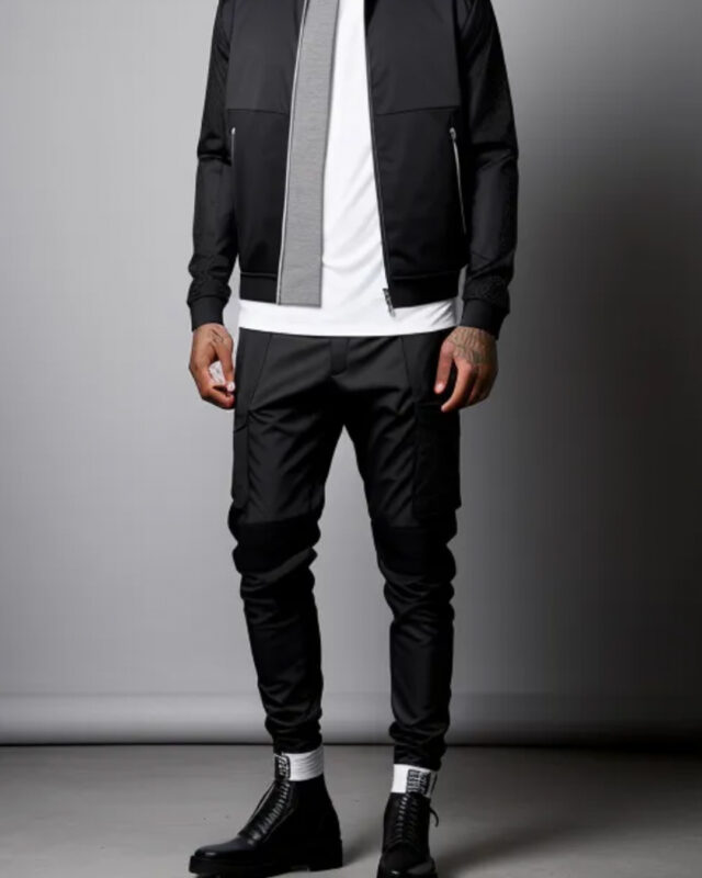 Zip front jacket in dark and light grey