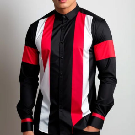 Smart shirt in black, red and white stripe.