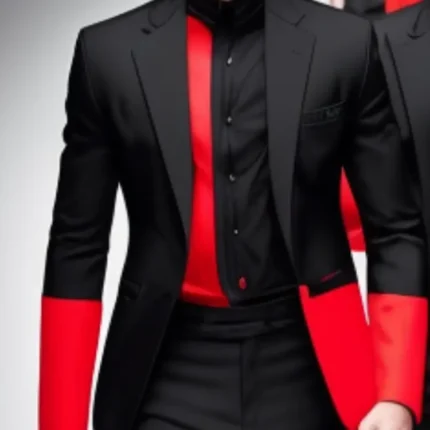 Tailored suit in black and contrast red