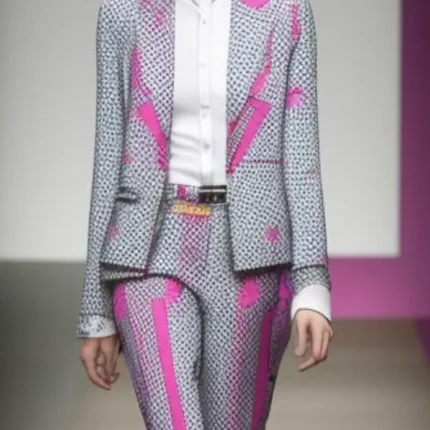 Tweed tailored suit in grey and pink