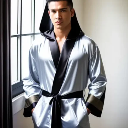 Hooded contrast robe