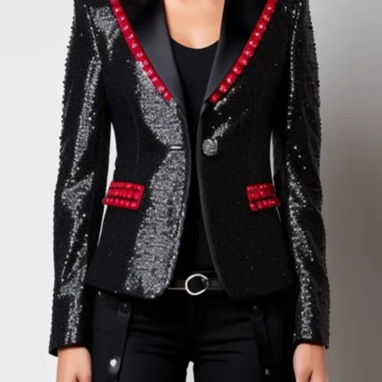 Tailored sequin jacket in black