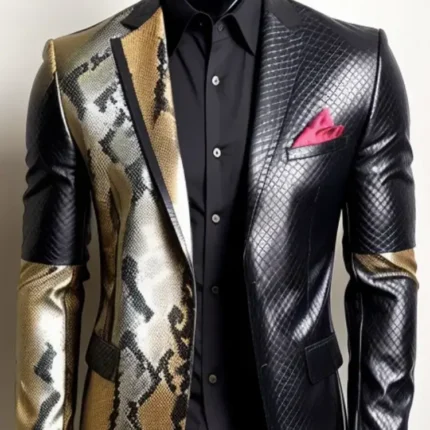 Leather crocodile and snake print jacket