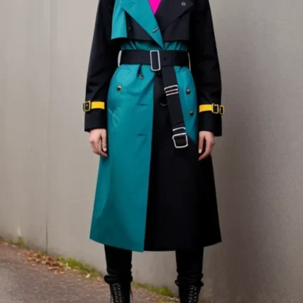 Trench coat in jade and black