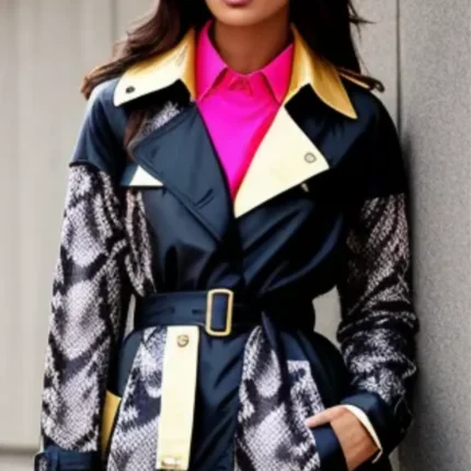 Trench coat in print, black and gold