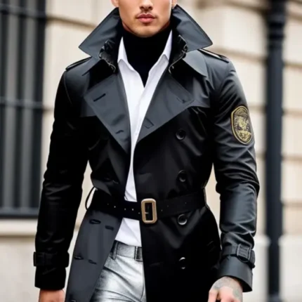 Double breasted large collar trench coat