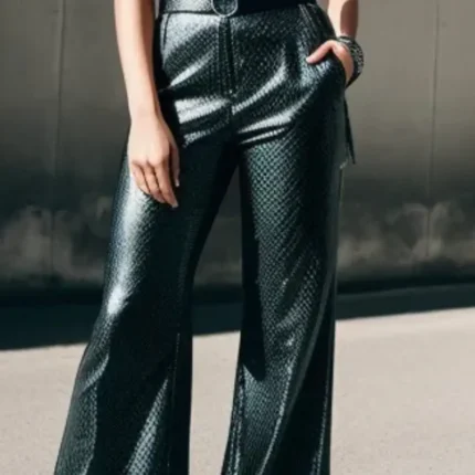 Wide leg metallic trouser