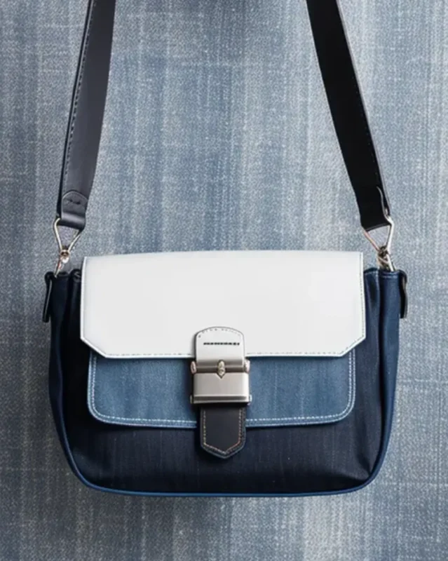 Denim panel shoulder bag