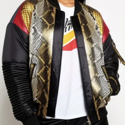 Bomber jacket in animal print and black